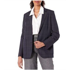 Theory Dover Windowpane Plaid Blazer Size 4 Navy Single-Breasted Academia Preppy
